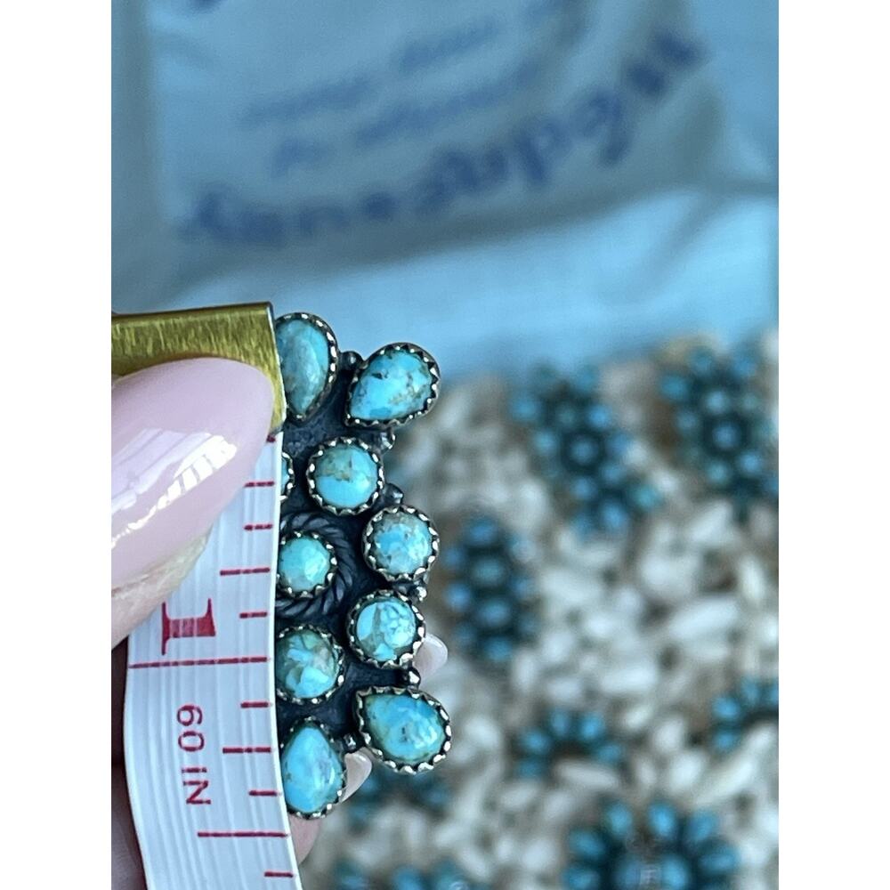 Native Style Southwest Turquoise Cluster Ring Sterling Silver Adjustable Long - Picture 4 of 10